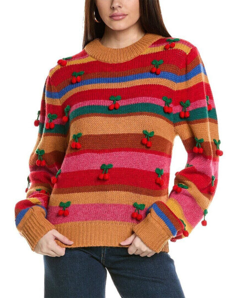 Farm Rio Crochet Cherry Wool-Blend Sweater Women's Red Xs