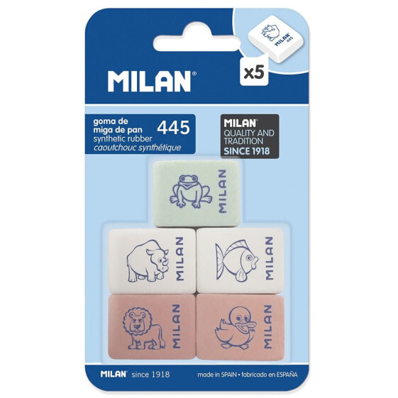 MILAN Blister Pack 5 Synthetic Rubber Erasers With Children´S Designs