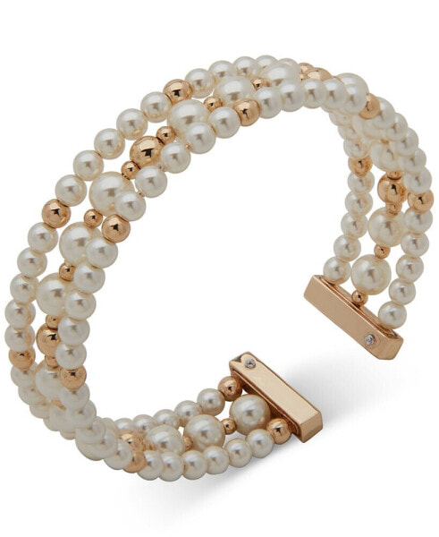 Gold-Tone Imitation Pearl Beaded Cuff Bracelet