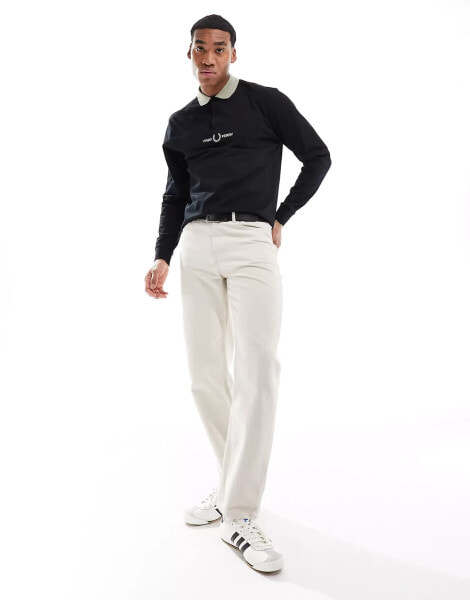 Fred Perry long sleeve relaxed fit polo in black with embroidered logo