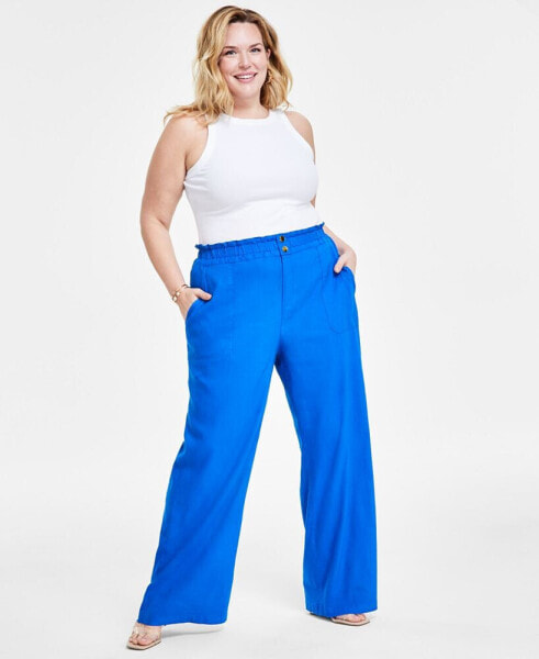 Plus Size Linen-Blend Wide-Leg Pants, Created for Macy's