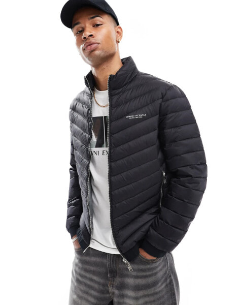 Armani Exchange logo lightweight puffer jacket in black/grey