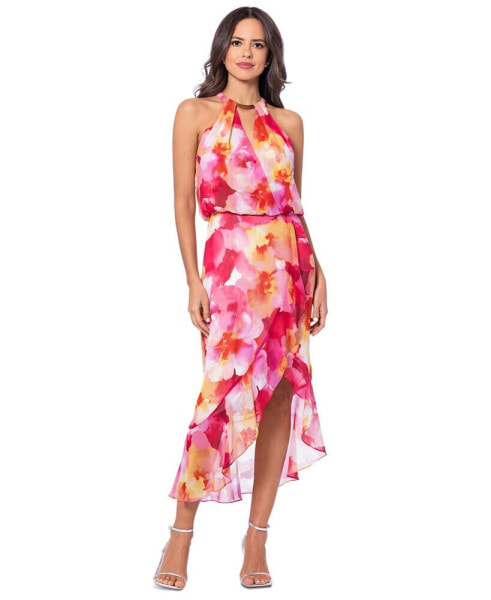 Petite Printed High-Low Hem Midi Dress