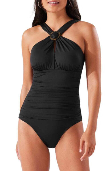 Tommy Bahama Womens Sun Cat Over-the-Shoulder High Neck One-Piece Black 8