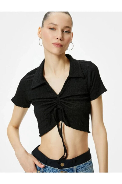 Поло Koton Crop Polo with Textured Front Tie