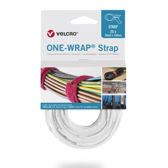 VELCRO ONE-WRAP - Releasable cable tie - Polypropylene (PP) - Velcro - White - 200 mm - 20 mm - 25 pc(s)
