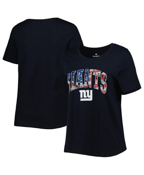Women's Navy New York Giants Plus Size Banner Wave V-Neck T-shirt