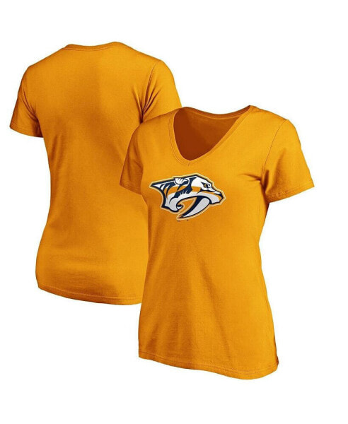 Women's Gold Nashville Predators Primary Logo V-Neck T-shirt