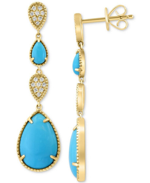 EFFY® Turquoise & Diamond (1/8 ct. t.w.) Linear Drop Earrings in 14k Gold