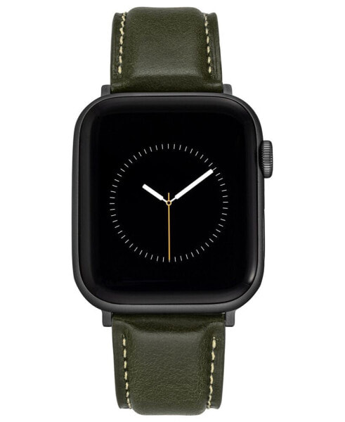 Dark Green Smooth Leather Strap with Contrast Stitching and Gunmetal Gray Stainless Steel Lugs for 42mm, 44mm, 45mm, Ultra 49mm Apple Watch