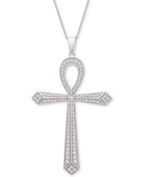 Macy's diamond Ankh Cross 20" Pendant Necklace (1/2 ct. t.w.) in Sterling Silver
