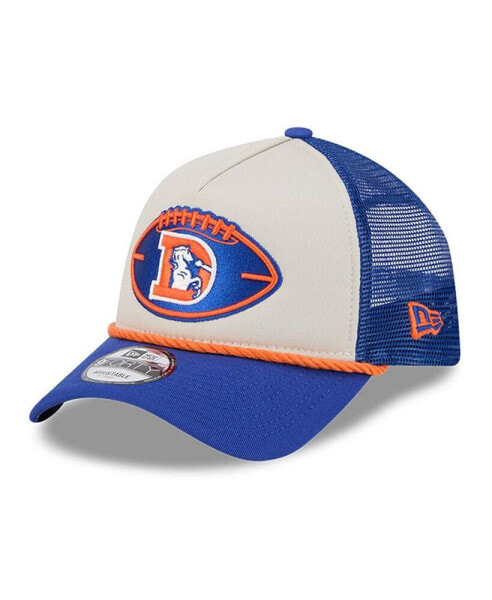 Men's Stone/Royal Denver Broncos 2024 Sideline Historic 9FORTY A-Frame Trucker Adjustable Hat