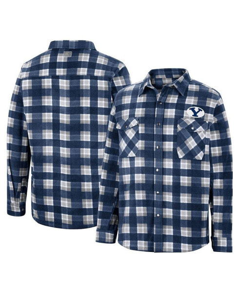 Men's Navy, White BYU Cougars Ellis Plaid Full-Snap Shirt Jacket