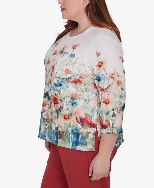 Plus Size Sedona Sky Dragonfly Top With Necklace