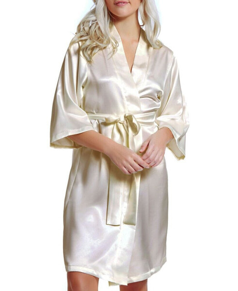 Women's Marina Lux 3/4 Sleeve Satin Lingerie Robe