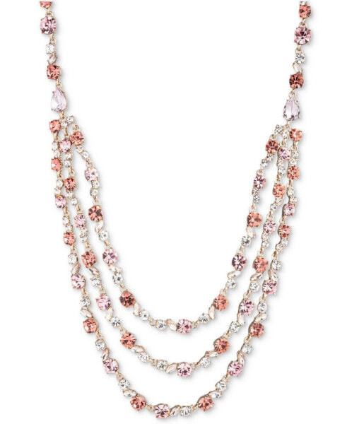 Gold-Tone Rose Crystal Multi Row Necklace, 16" + 3" extender