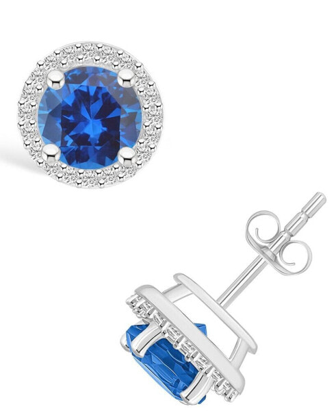 Серьги Macy's Sapphire Halo Studs