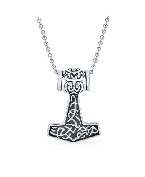 Protection Amulet Ancient Celtic Knot Viking Norse Thors Hammer Pendant Necklace For Women Oxidized Stainless Steel With Bead Chain