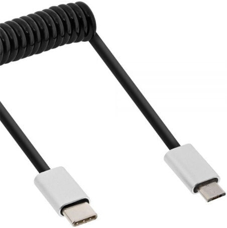 InLine USB 2.0 spiral cable - USB-C male/Micro-B male - black/alu - flexible 0.5m