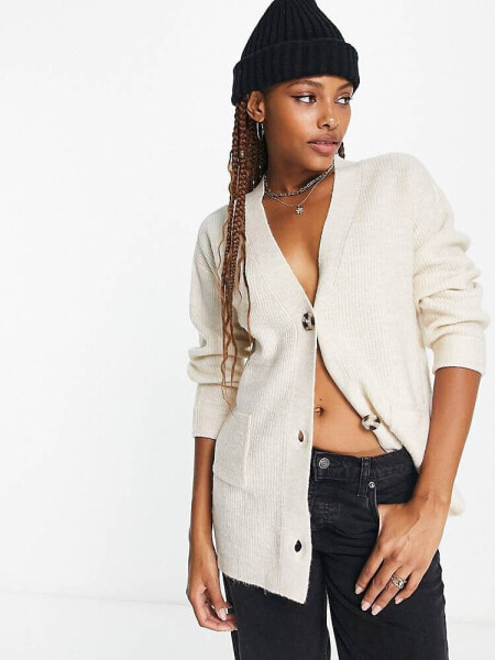 New Look boyfriend knitted cardigan in oatmeal