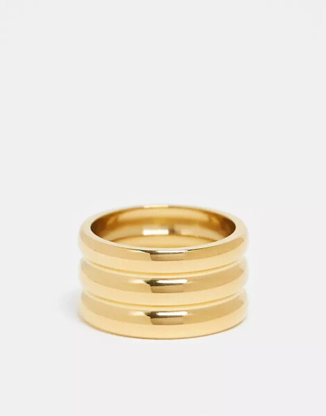 ASOS DESIGN waterproof stainless steel ring with triple stacked design in gold tone