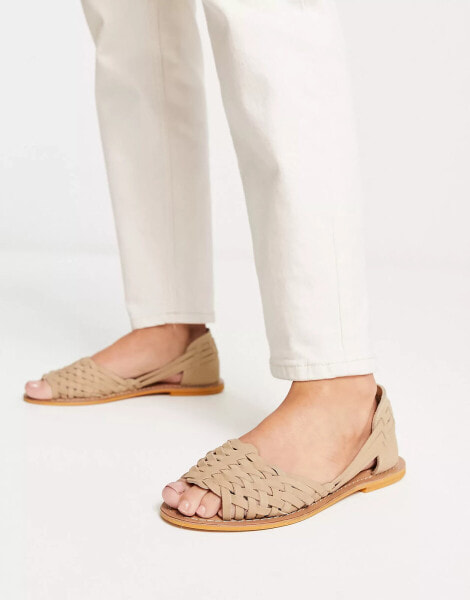 ASOS DESIGN Francis leather woven flat sandals in taupe