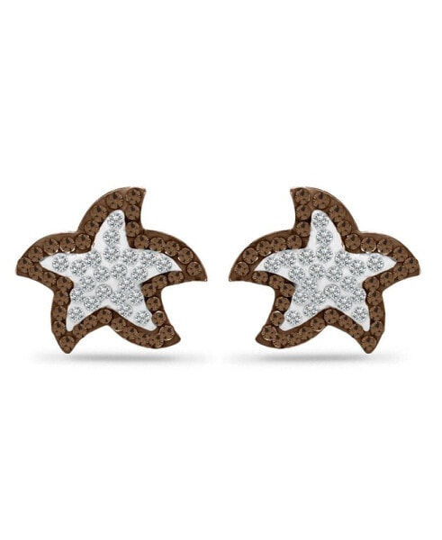 Crystal Star Fish Sterling Silver Stud Earrings