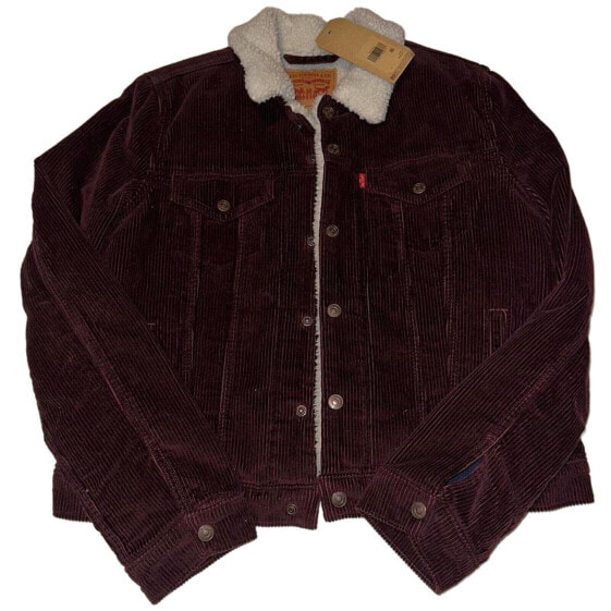 Levis Sherpa Womens Corduroy Trucker Jacket Color Burgundy 36130047