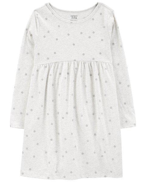 Kid Glitter Polka Dot Long-Sleeve Jersey Dress 10