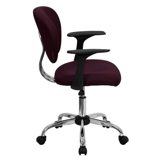 Mid-Back Burgundy Mesh Swivel Task Chair With Chrome Base And Arms