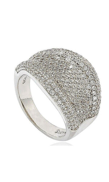 Suzy Levian Sterling Silver Cubic Zirconia Micro Pave Wide Band Ring