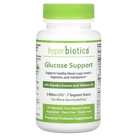 Glucose Support, with Banaba Extract and Vitamin D3, 5 Billion CFU, 60 Patented, Time-Release Tablets