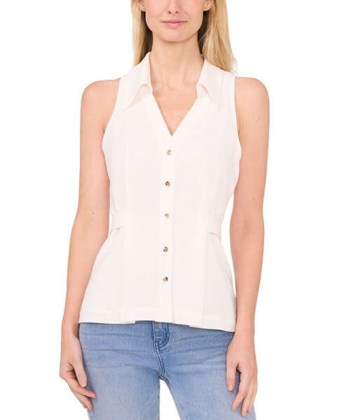 Women's Sleeveless Button Down Collared Blouse