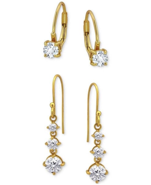 2-Pc. Set Cubic Zirconia Leverback & Drop Earrings in 18k Gold-Plated Sterling Silver, Created for Macy's