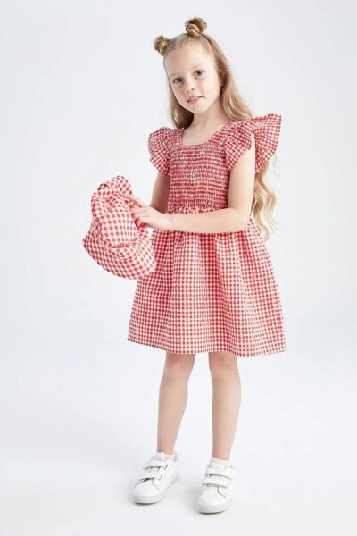 Kız Çocuk Regular Fit Pötikareli Gipeli Pamuklu Vual Elbise