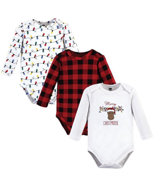 Baby Boys Unisex Baby Cotton Long-Sleeve Bodysuits, Christmoose, 3-Pack