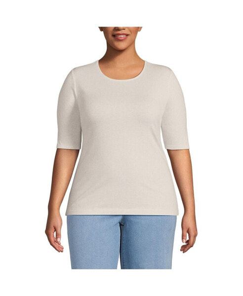 Plus Size Lightweight Jersey Skimming Elbow Sleeve Crew Neck T-shirt