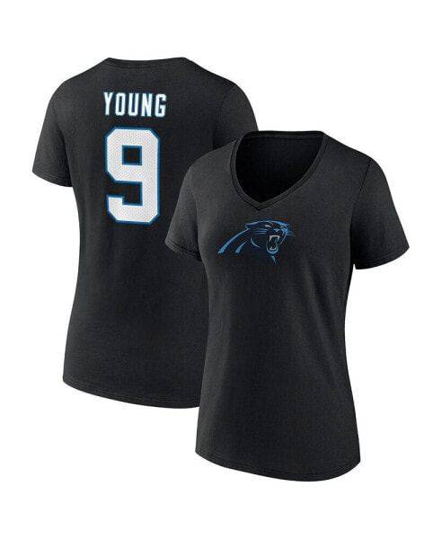 Women's Bryce Young Black Carolina Panthers Icon Name and Number V-Neck T-shirt