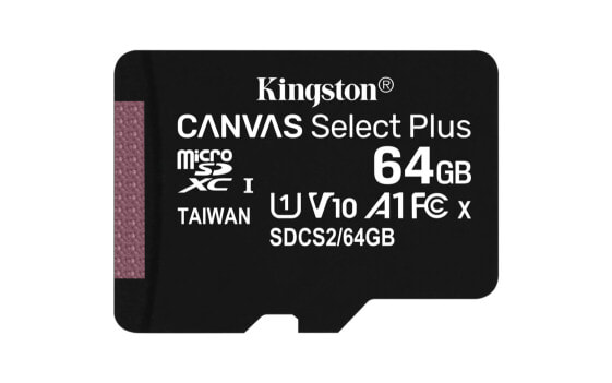 Kingston Canvas Select Plus - 64 GB - MicroSDXC - Class 10 - UHS-I - 100 MB/s - 85 MB/s, Карта памяти