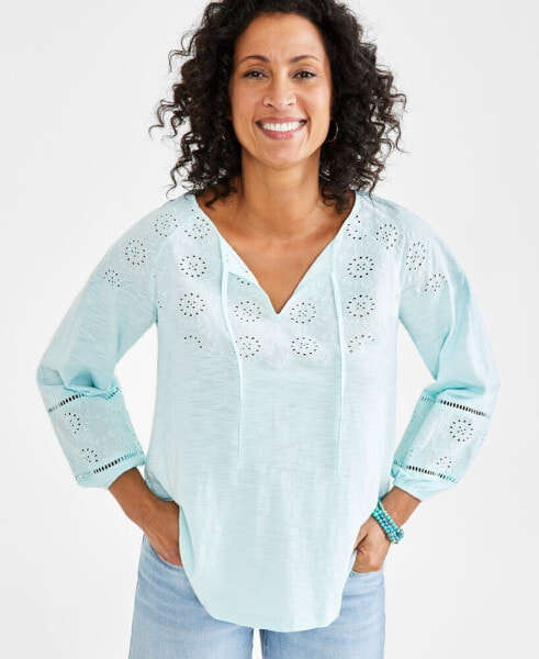 Petite Eyelet Embroidered Top, Created for Macy's