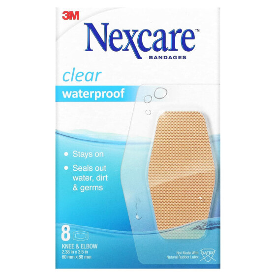 Пластыри водостойкие Nexcare Clear для коленей и локтей, 8 штук