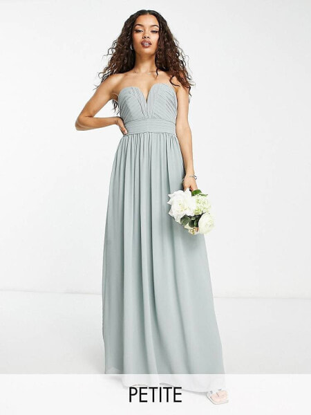 TFNC Petite Bridesmaid bandeau maxi dress in sage green