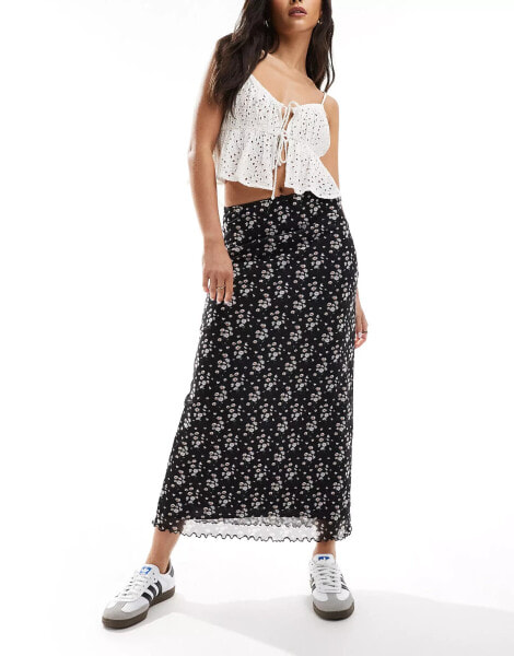 ASOS DESIGN mesh midi skirt in ditsy floral