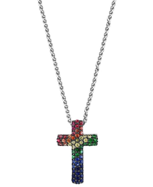 EFFY Collection eFFY® Multi-Gemstone Cross 18" Pendant Necklace (1 ct. t.w.) in Sterling Silver