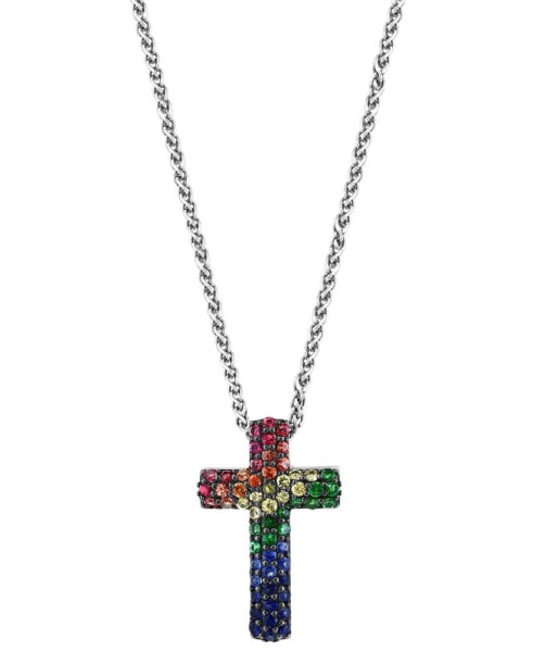 EFFY® Multi-Gemstone Cross 18" Pendant Necklace (1 ct. t.w.) in Sterling Silver