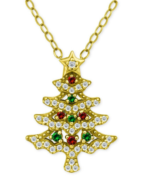 Cubic Zirconia Christmas Tree Pendant Necklace, 16" + 2" extender, Created for Macy's