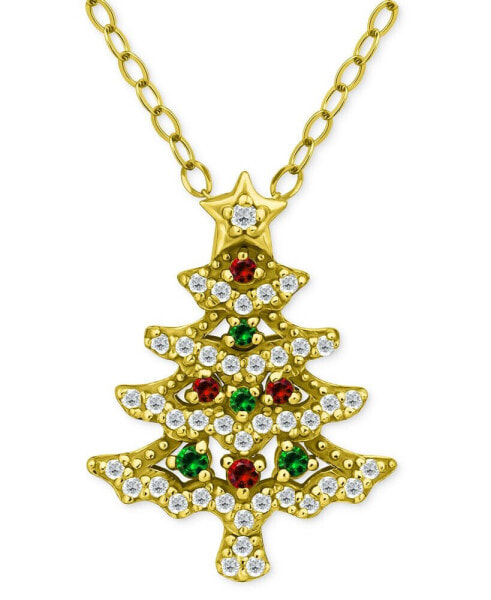 Giani Bernini cubic Zirconia Christmas Tree Pendant Necklace, 16" + 2" extender, Created for Macy's