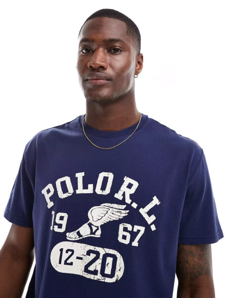 Polo Ralph Lauren retro collegiate logo print t-shirt classic oversized fit in navy