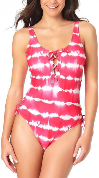 California 281549 Waves Juniors Tie-Dyed One-Piece Swimsuit - Red XL
