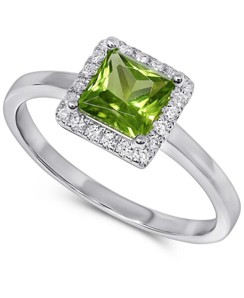 Peridot (7/8 ct. t.w.) & Diamond (1/10 ct. t.w.) Square Halo Ring in 14k White Gold (Also in Rhodolite)